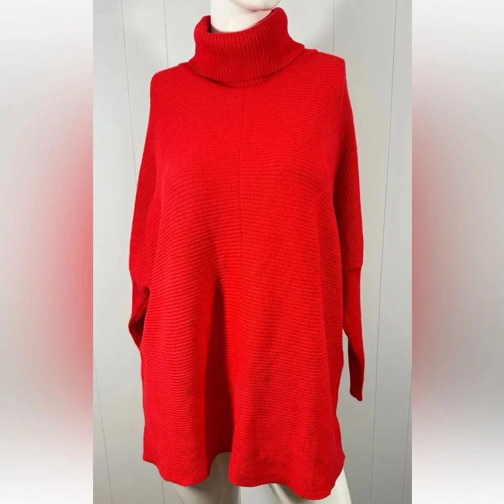 NWT Poetsky Womens Red Pullover Turtleneck Sweater Size L